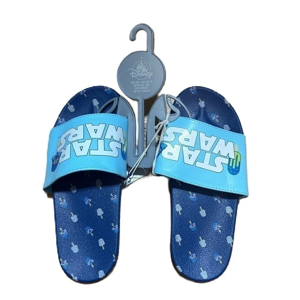 Disney Star Wars Sandals NWT Sz 2/3 Kids Flip Flops Slides Blue Shoes